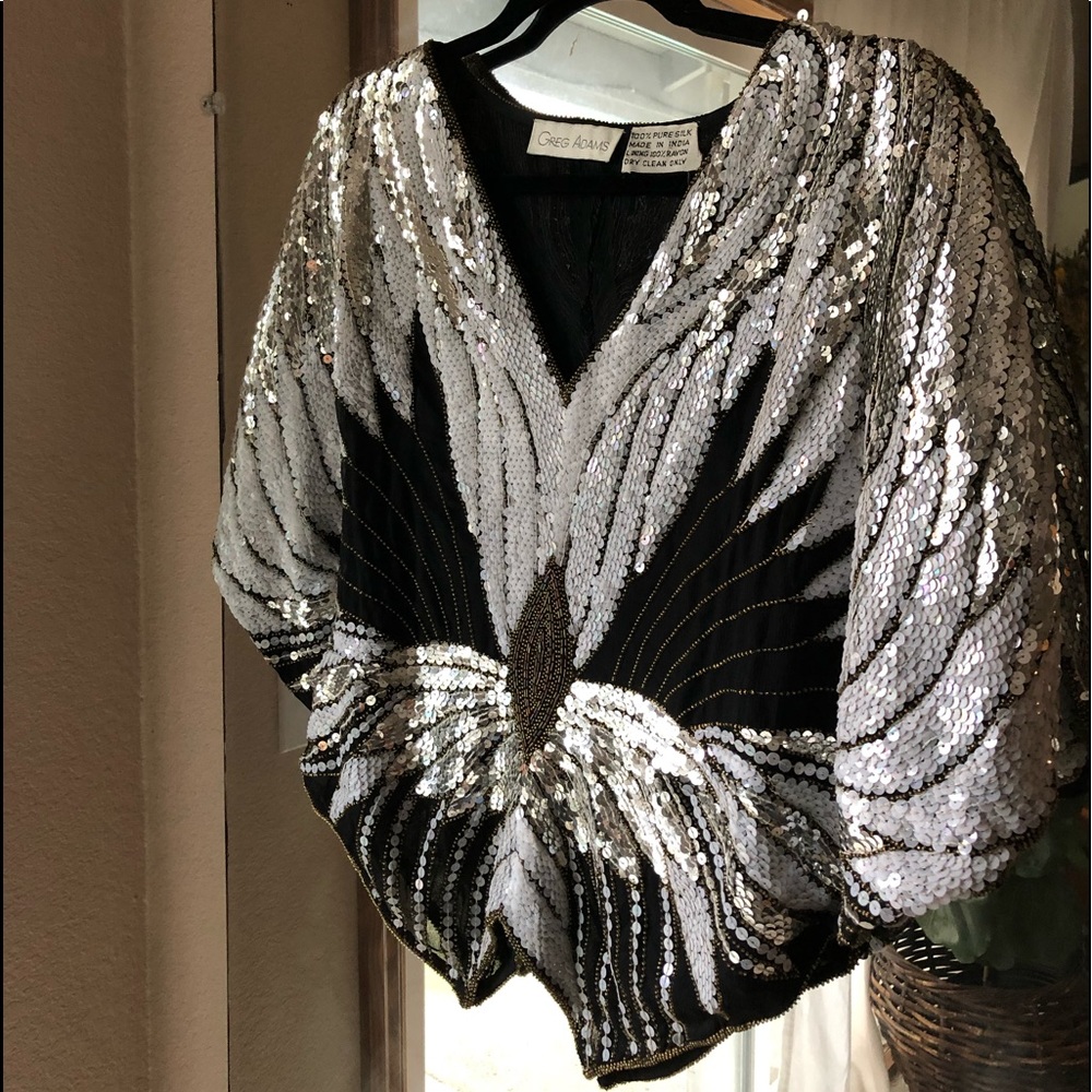 Vintage Beaded Sequin Batwing Blouse